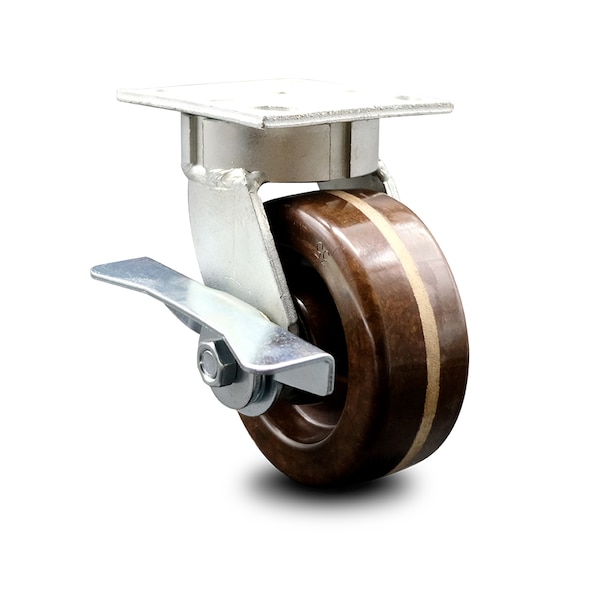 Service Caster 5 Inch Kingpinless High Temp Phenolic Wheel Swivel Caster with Brake SCC SCC-KP30S520-PHRHT-SLB - main